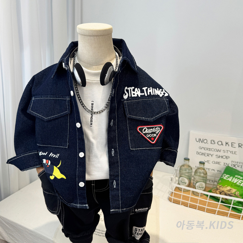 Boys' Denim Jacket Spring 2026 New Style Children's Trendy Cartoon Fashionable Casual Top Baby Korean Style Jacket Boys' Denim Jacket Spring 2026 New Style Children's Trendy Cartoon Fashionable Casual Top Baby Korean Style Jacket
