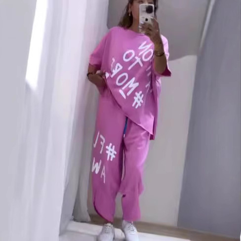 2024 유럽과 미국 아마존 독립 역 INS 베스트 셀러 편지 인쇄 레저 스포츠 여성 세트 국경 유럽 및 미국