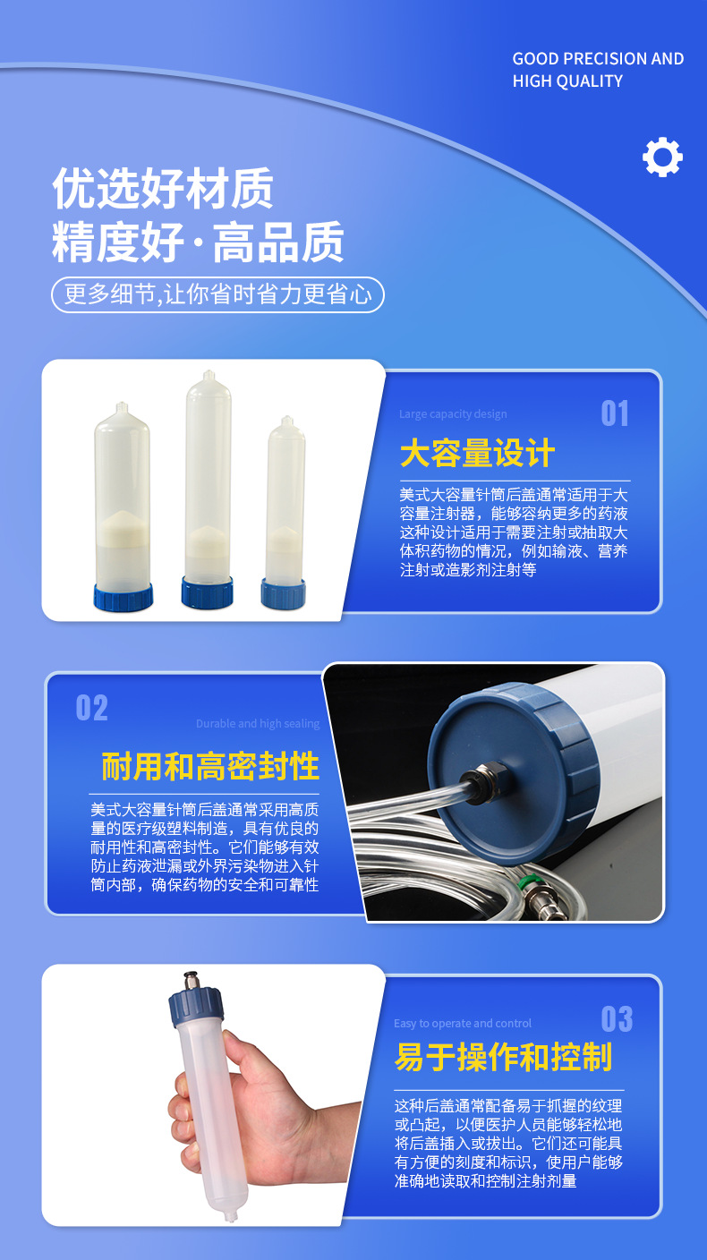 Syringe Back Cover Syringe Adapter All Plastic Sealed Back Cover Syringe Explosion-Proof 100Cc-300Cc Plastic Back Cover