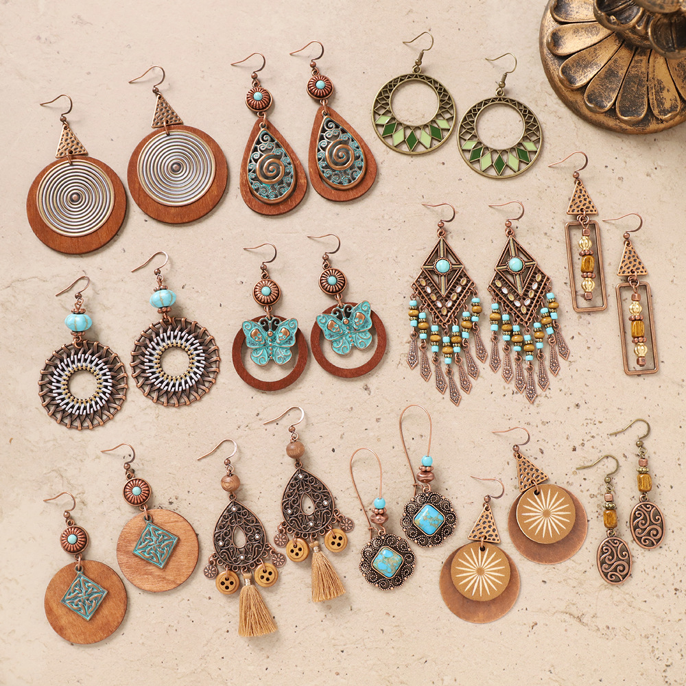 Retro ethnic long earrings with tassels, boho style, Chinese style, ethnic style