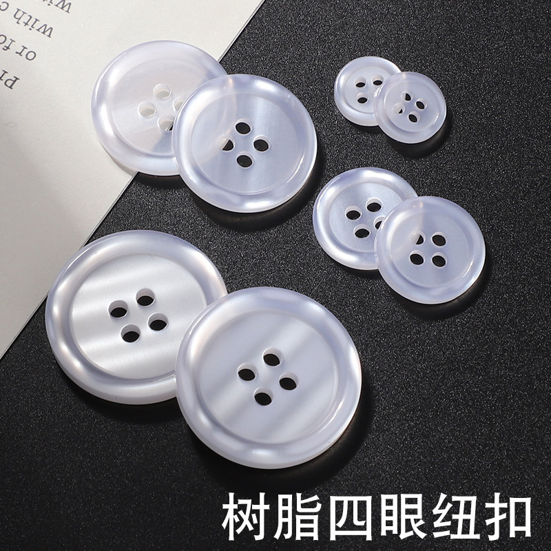 Manufacturer Wholesale Pearlescent Resin Buttons, Round Four-Hole Buttons for Men's and Women's Polo Shirts, Wide-Edge Hand-Sewn Shirt Buttons