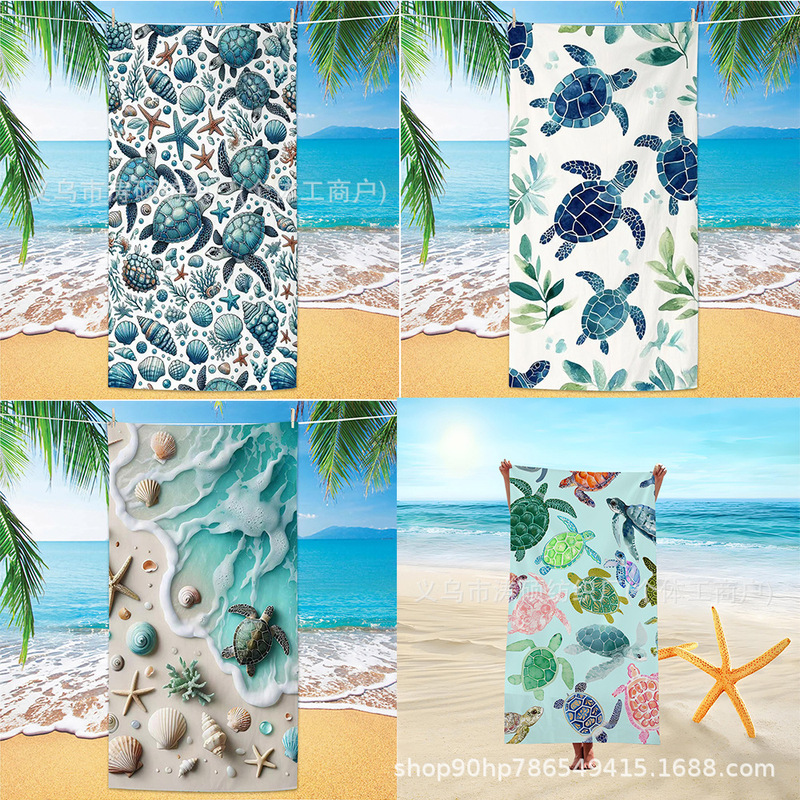 Cross-Border Microfiber Turtle Beach Towel Custom-Made Water-Absorbent Quick-Drying Double-Sided Velvet Bath Towel Thickened Printed Swimming Towel