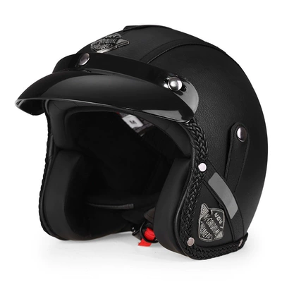 3C Certified Retro Cruise Motorcycle Helmet for Men and Women, Winter Warm Motorcycle 3/4 Helmet, Electric Vehicle Safety Helmet (Motosiklet dəbilqələri) - m-classic-black-comes-with-hat-brim-face-towel