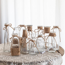 跨境成品麻绳玻璃花瓶创意透明水培鲜花插花瓶家居装饰摆件批发