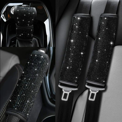 Diamond Gear Cover Handbrake Cover – Seat belt shoulder pad - black-hot-drilling-set-2
