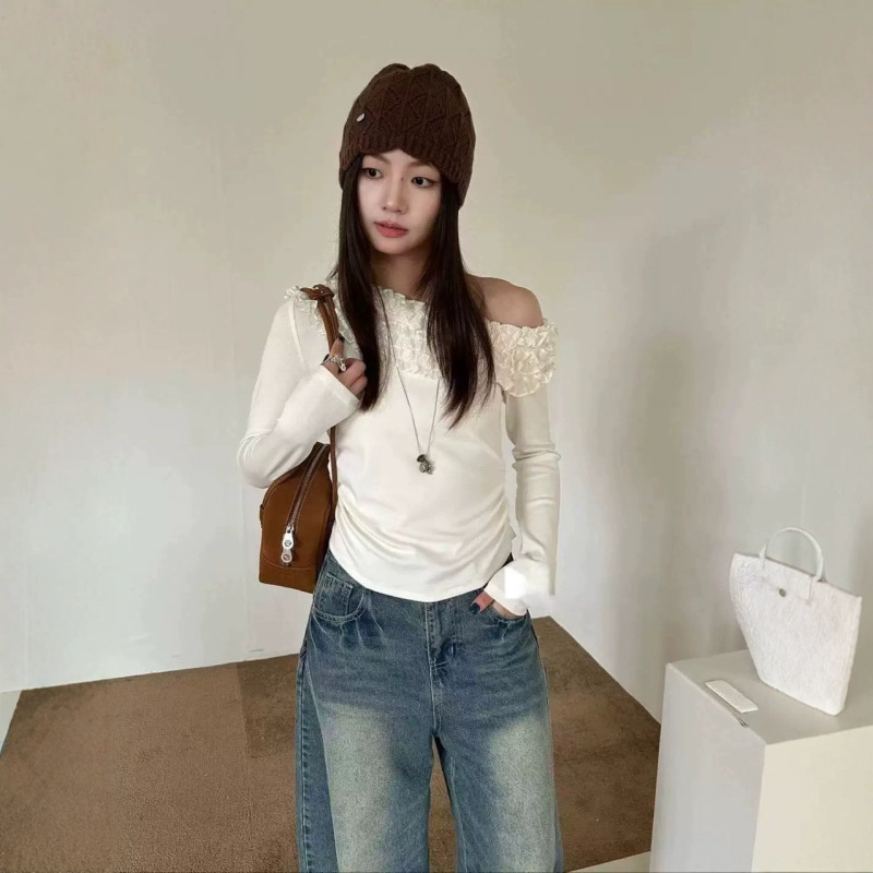 25秋季女装新款花边拼接长袖衫女|undefined