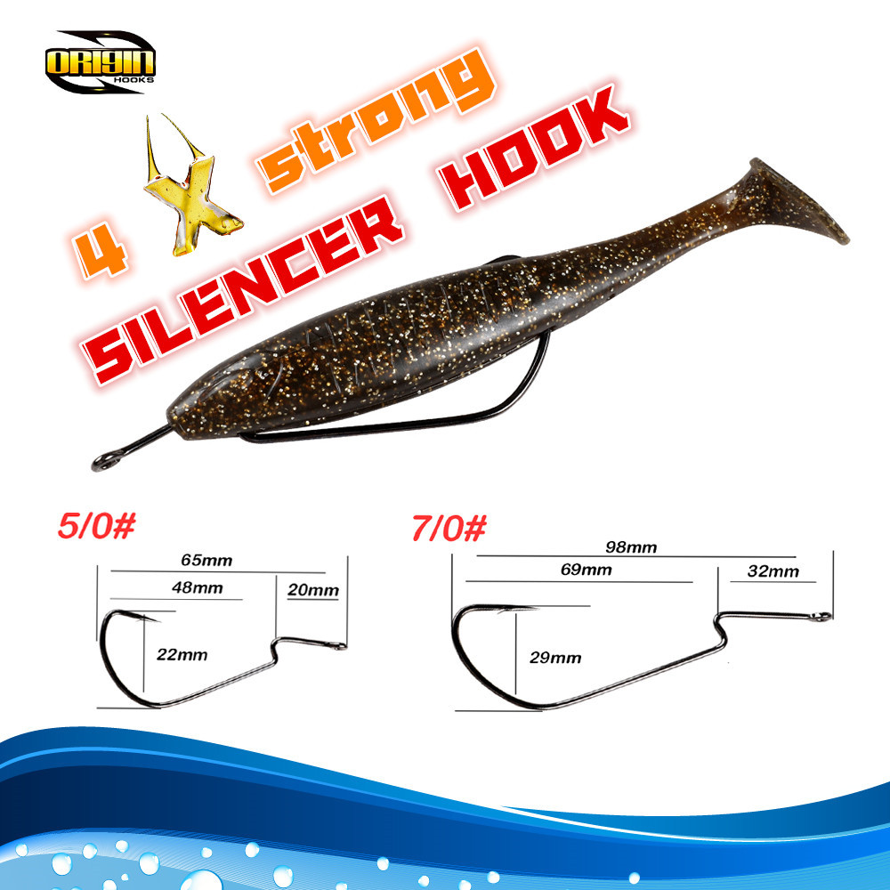 Zman SILENCIADOR Mar Pesca Texas grupo de pesca de mango largo gancho de manivela Gancho de manivela TPR suave cebo reforzado gancho de canal de sangre