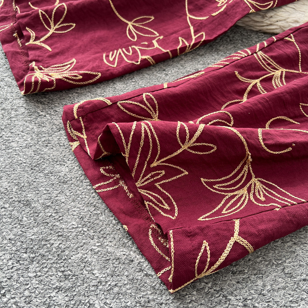 Women's Leaf Embroidery Two Piece Set Cardigan And Wide Leg Pants Slimming Versatile Autumn 2026 Commuting Clothing_ecoleips.com