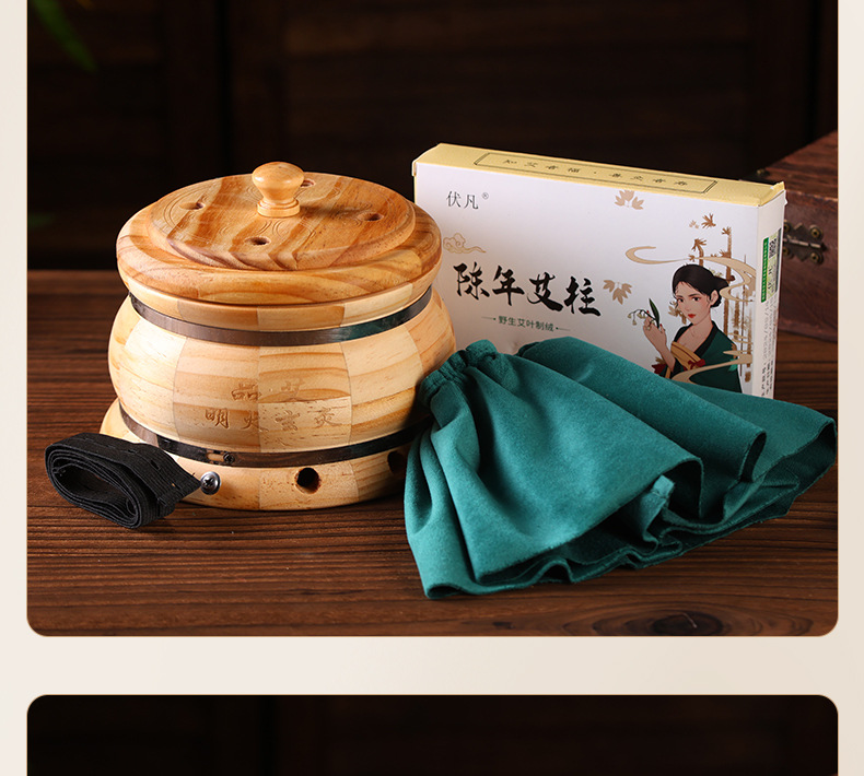 Moxibustion Jar Set for Navel and Abdomen Warming with 108 Aged Moxa Cones Rose Oil and Straps preparation