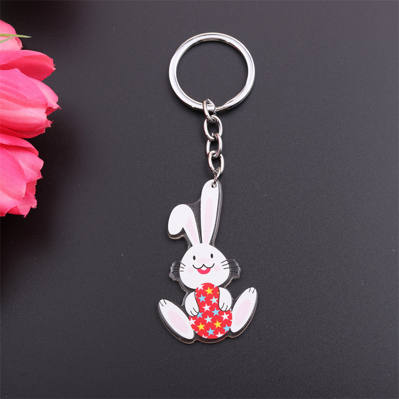 Cartoon Style Cute Animal Egg Stainless Steel Printing Easter Bag Pendant Keychain display picture 6