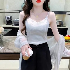 醋酸緞面吊帶背心女秋季外穿美背西裝內搭打底性感上衣帶胸墊