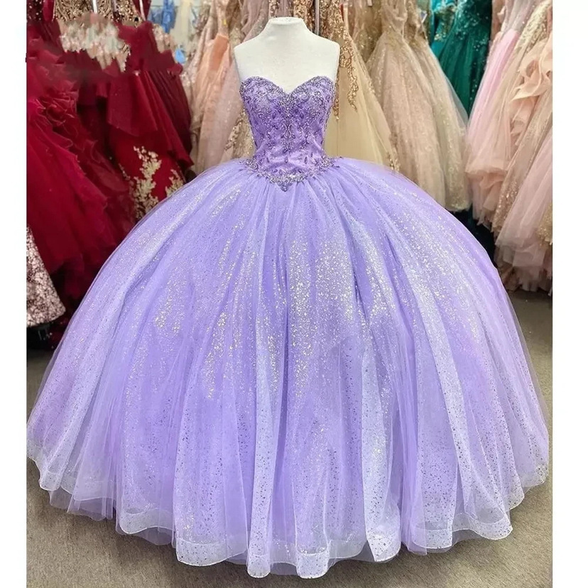 European and American Foreign Trade Strapless Gown Purple Tulle Long Dress Puffy Tulle Skirt Banquet Ball Evening Dress Cross-Border