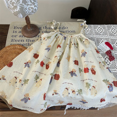 韓版童裝2024新款夏季女童卡通印花連衣裙女寶寶洋氣吊帶背心裙潮