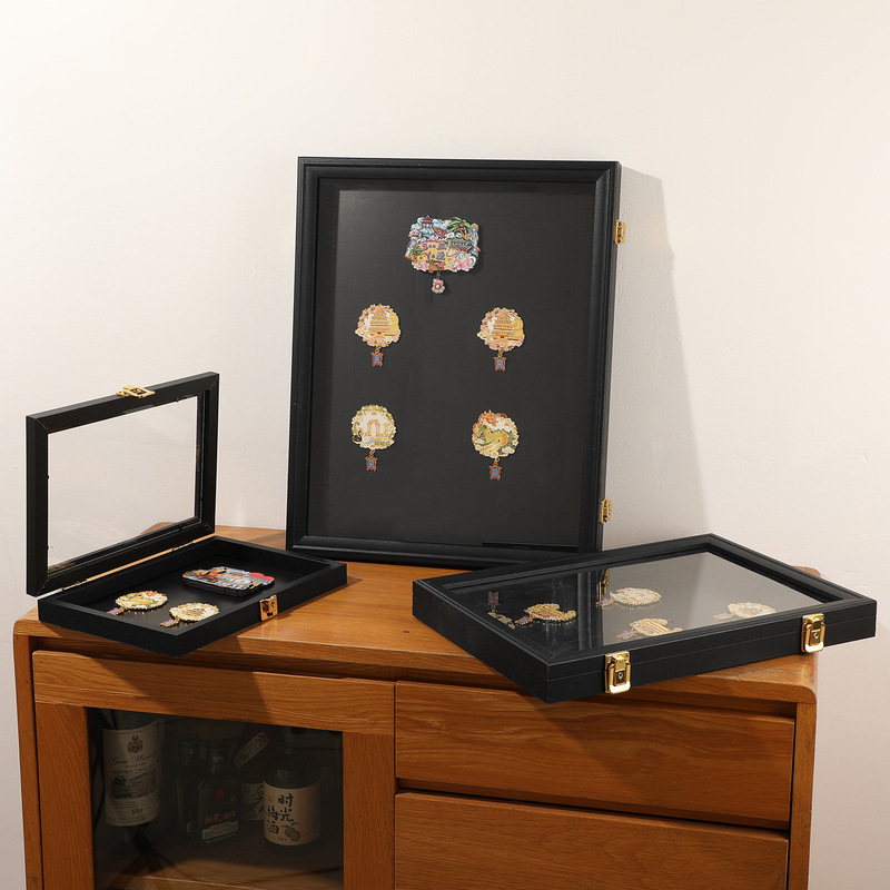 Refrigerator Magnet Storage Photo Frame Magnetic Sticker Collection Display Board Museum Flip Wooden Picture Frame Badge Display Frame