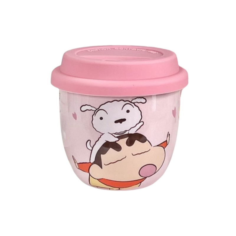 Taza Crayon Shin-chan con tapa Taza de agua de cerámica de marca compartida genuina Taza de regalo lindo de dibujos animados para niños al por mayor