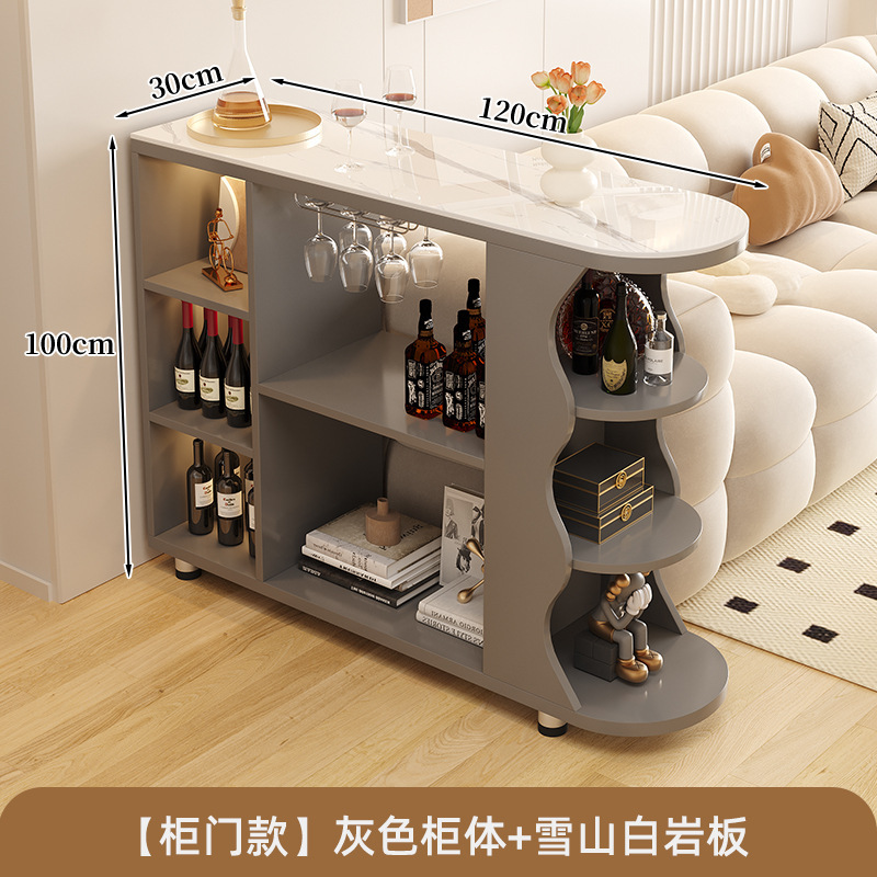 奶油风吧台桌子家用酒柜实木隔断柜客厅岩板餐边柜厨房可移动橱柜|undefined