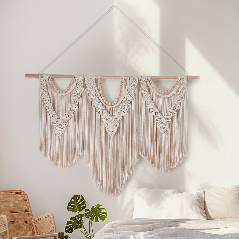 Patchwork Triple Stick Decorative Tapestry Hand-Woven Tapestry Cotton Rope Woven Tassel Door Curtain Interior and Exterior Decorations