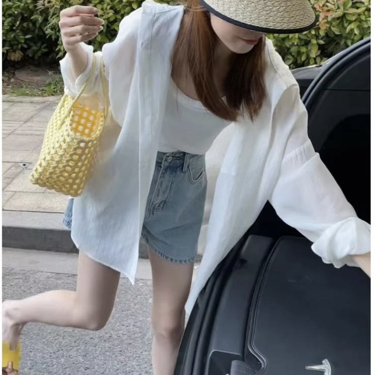 Designed Niche Hooded Thin Shirt Sun Protection Women's Summer Thin Cardigan Outer Loose Jacket Top Pink