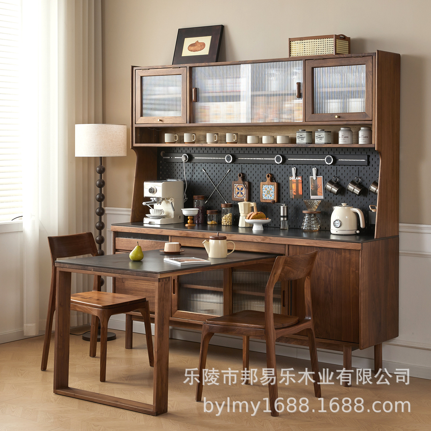 North American Black Walnut Sideboard Solid Wood Can Be Embedded into the Dining Table Against the Wall Integrated High Cabinet Storage Cabinet Japanese Tea Cabinet