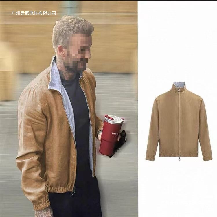 Same Style as the Rain Dew Linen Old Money Style Men's Stand-Collar Reversible Jacket in Beige Khaki, Slim Fit and Durable Same Style as the Rain Dew Linen Old Money Style Men's Stand-Collar Reversible Jacket in Beige Khaki, Slim Fit and Durable