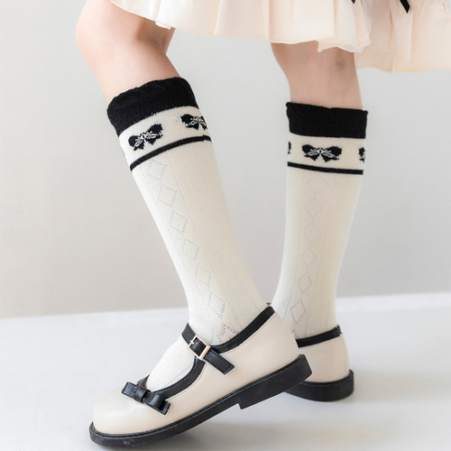 Baby Girl Princess Socks with Butterfly Bow, Spring and Autumn Cotton Socks for Girls, Lace Top Socks, Tall Socks for Big Kids, Baby Thigh High Socks with Sweet Design