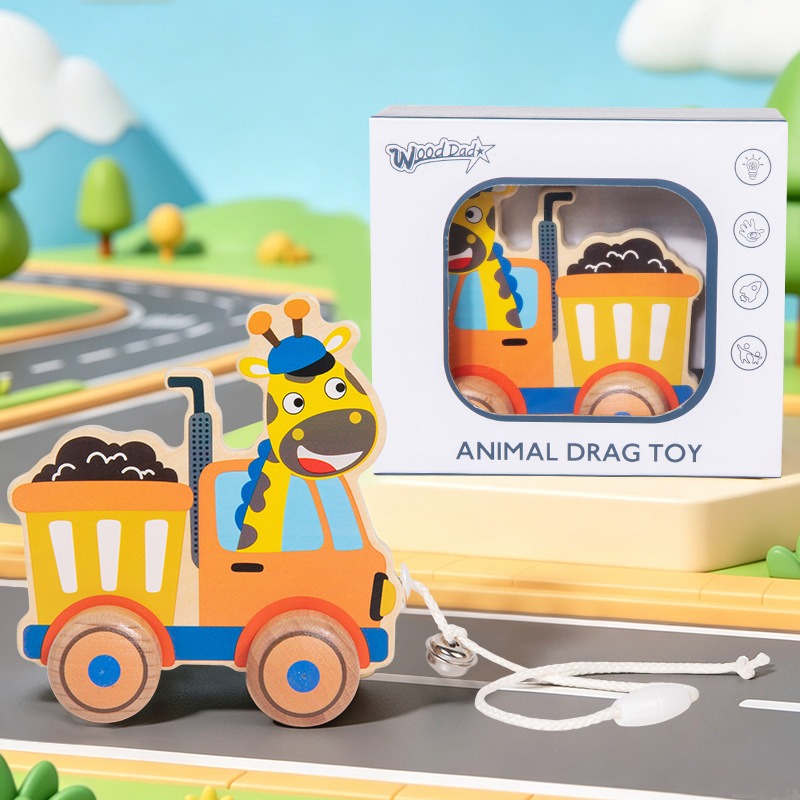 Niño pequeño para niños arrastre juguete Pull-and-play trolley imagen de dibujos animados cocodrilo cachorro madera Pull-Line Walker
