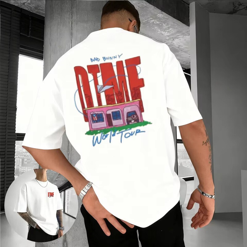 European Size Cotton T-Shirt Singer Bad Bunny Dtfm World Tour Merchandise Unisex T-Shirt Summer Fashion Casual Loose Fit