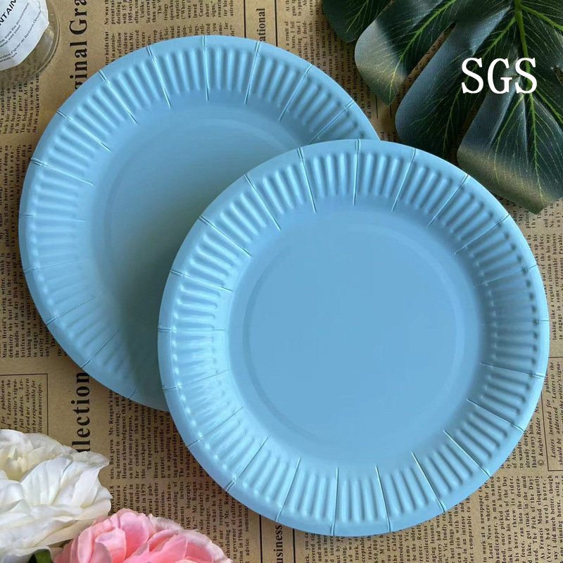 Disposable paper plate light blue plate 7-inch fine grain disc party party party paper plate plate white cardboard plate wholesale