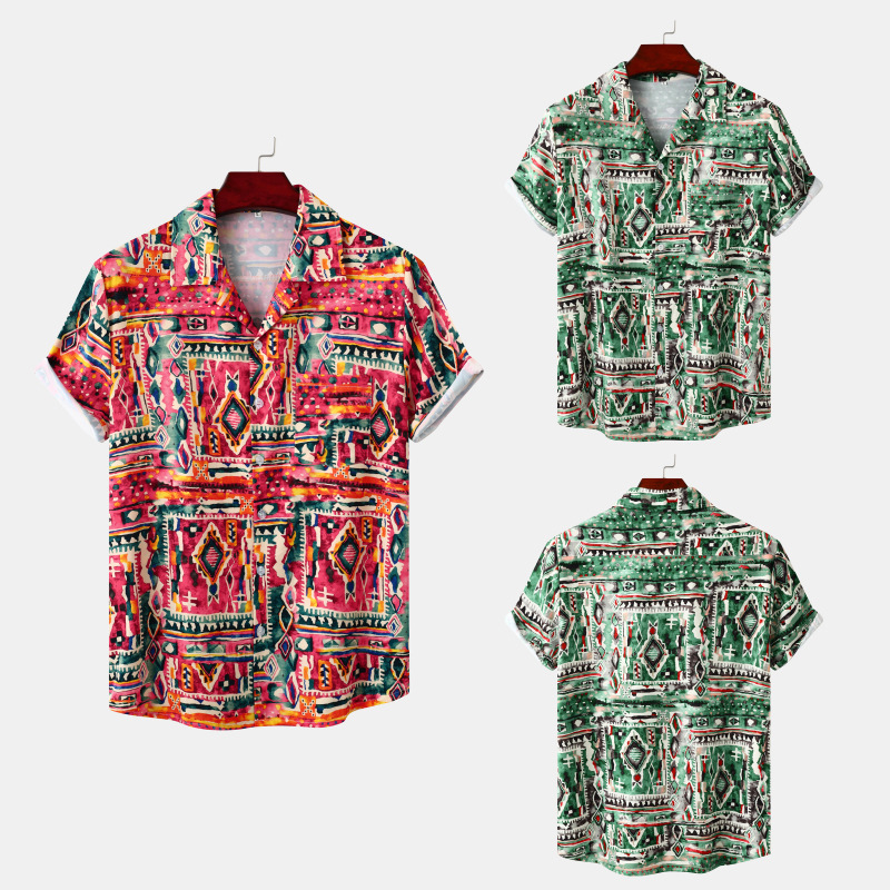 Camisa de playa de manga corta para hombre, holgada, informal, con solapa y estampado, talla grande._voghion.com