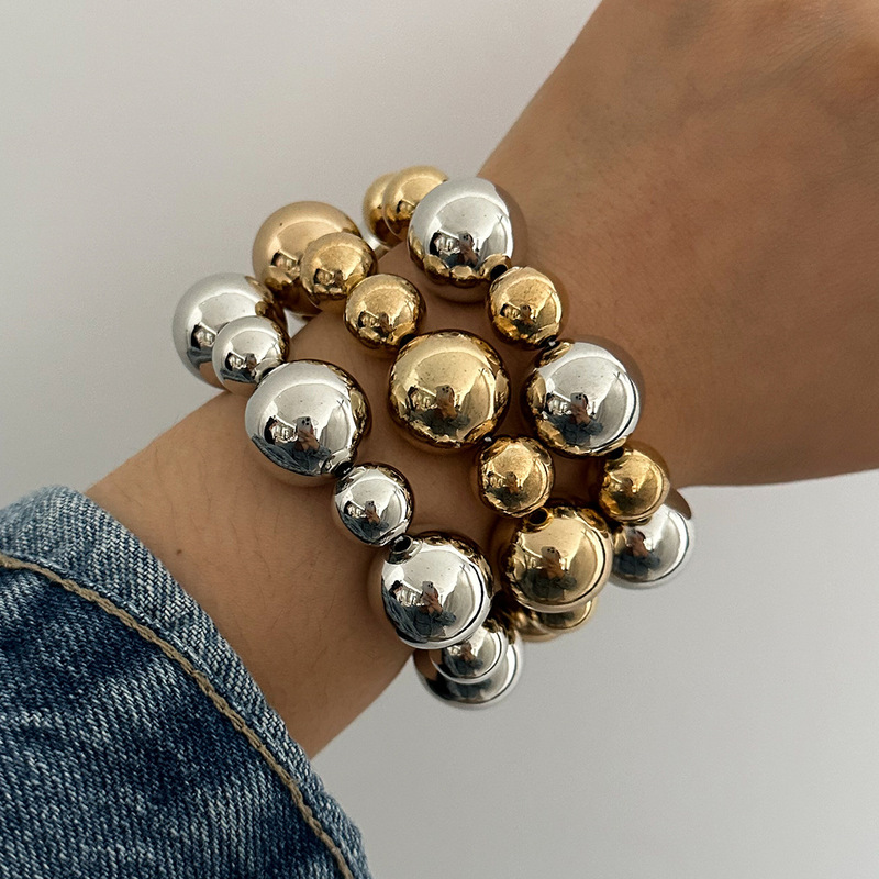 European and American Cross-border Exaggerated Punk CCB Beaded Bracelet Female Temperament Geometric Imitation Pearl Elastic Bracelet Bracelet
