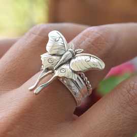 跨境wish新品欧美饰品 时尚复古蝴蝶戒指 新娘订婚婚礼派对戒指