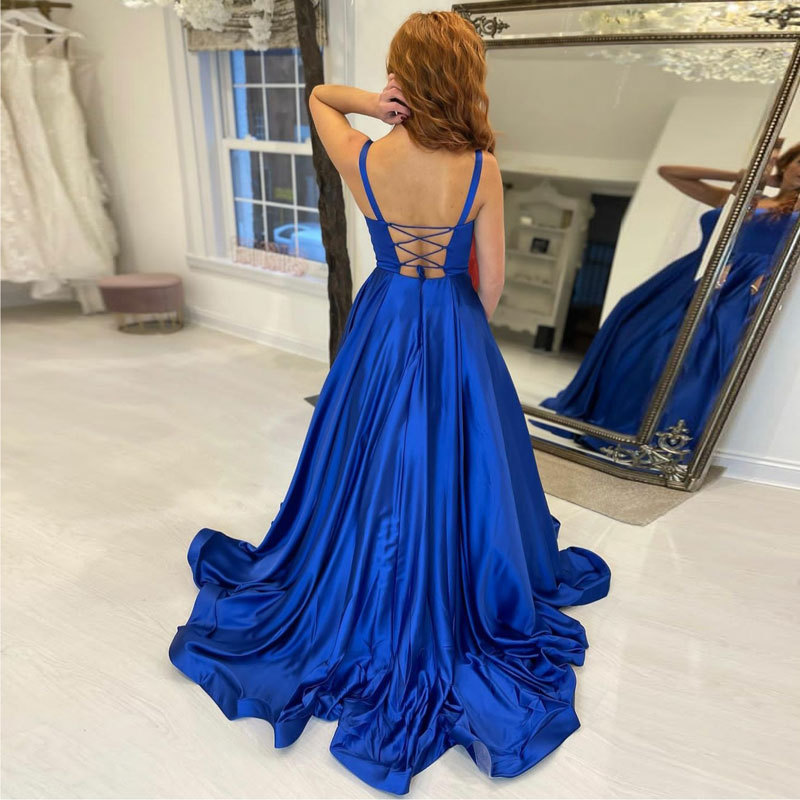 El comercio exterior de Europa y América Amazon AliExpress deseo nuevo satén simple vestido azul real vestido de noche largo