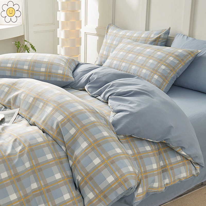 Copripiumino in cotone lavato a quadri per letto singolo_voghion.com