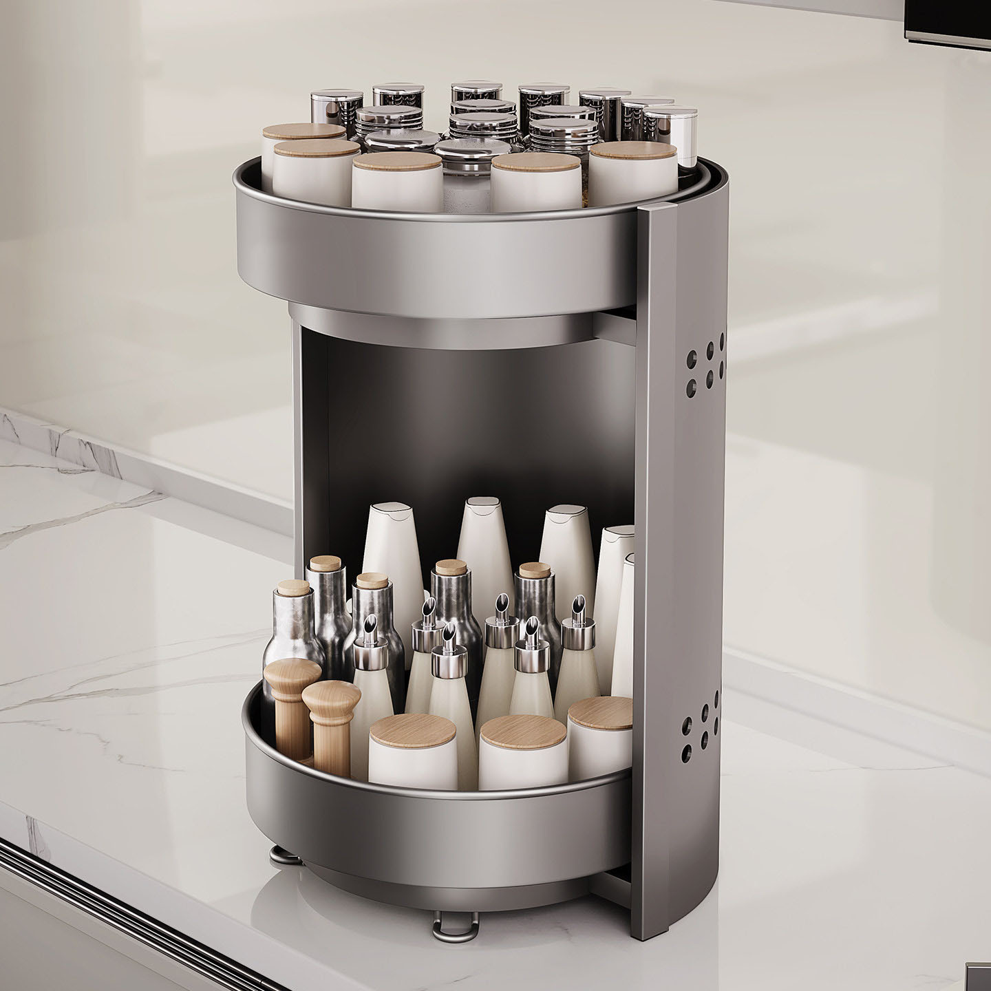 360° rotating condiment rack double-layer countertop storage rack kitchen condiment storage rack desktop corner storage rack