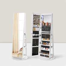 旋转实木全身镜柜家用卧室首饰珠宝收纳落地移动试衣镜子挂衣帽架