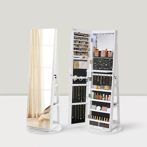Rotating Solid Wood Full Body Mirror Cabinet Household Bedroom Jewelry Jewelry Storage Floor Mobile Fitting Mirror Hanging Coat Rack