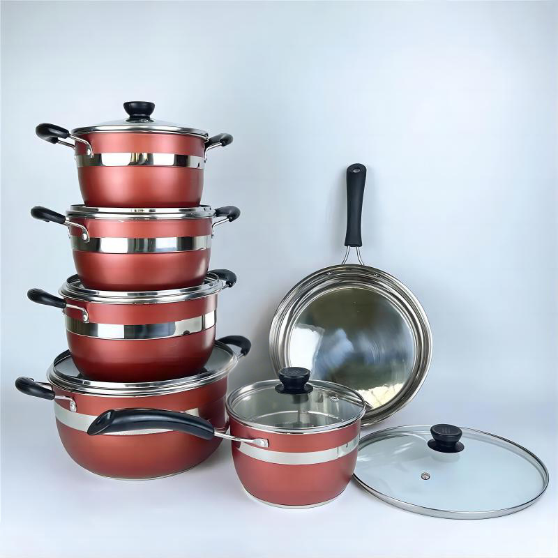 国境を越えたステンレス製の鍋セット12pcs厚い底セットの鍋セットの台所のフライパンとミルク鍋のセットセット|undefined
