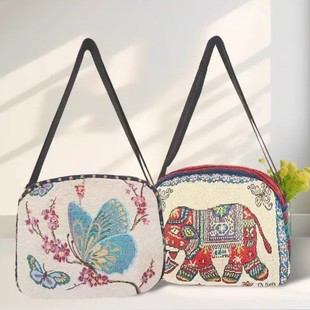 (Cross-border trading), ethnic shoulder bag, double sided embroidery, cute shopping bag, one-shoulder bag, ethnic style, elephant, owl