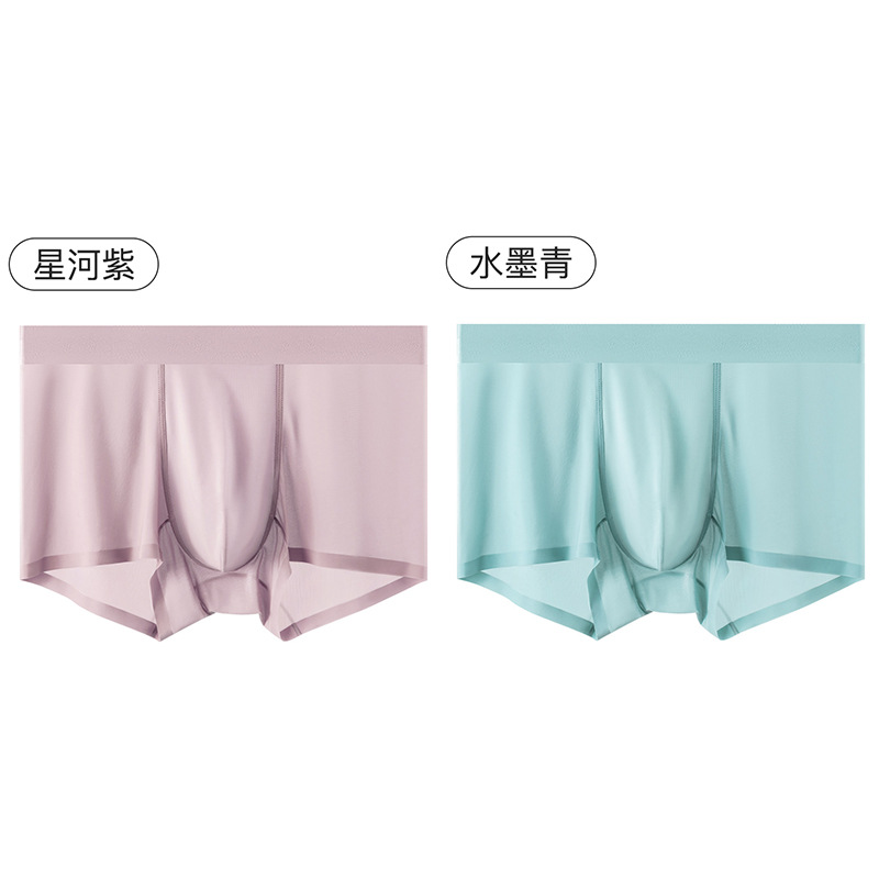 Ropa interior de hombre de seda de hielo sin costuras color puro ultrafino de verano seda de morera transpirable antibacteriano cintura media ropa interior cómoda para hombres