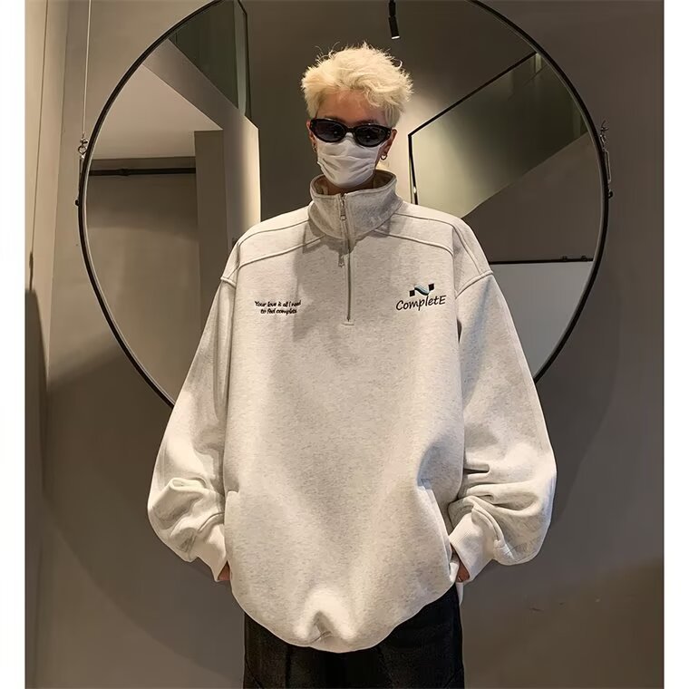 Casual americano de moda suelta retro versátil chaqueta hombre chaqueta de moda medio cremallera collar chaqueta de pareja