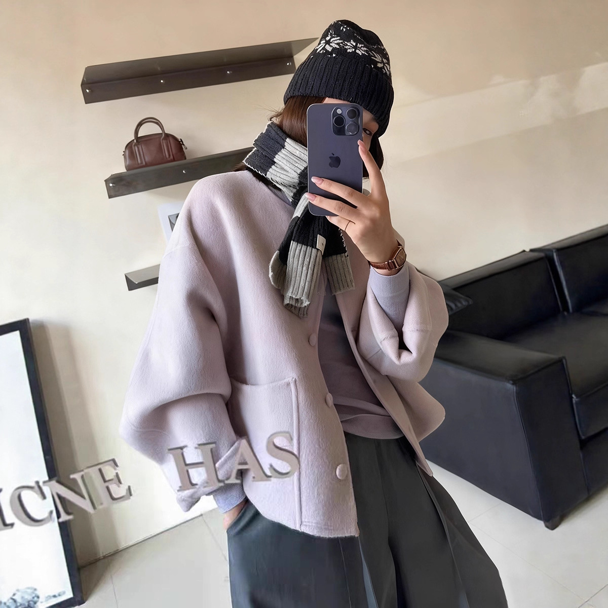 2025双面羊绒大衣女短款秋冬新款圆领宽松小个子单排扣羊毛呢外套