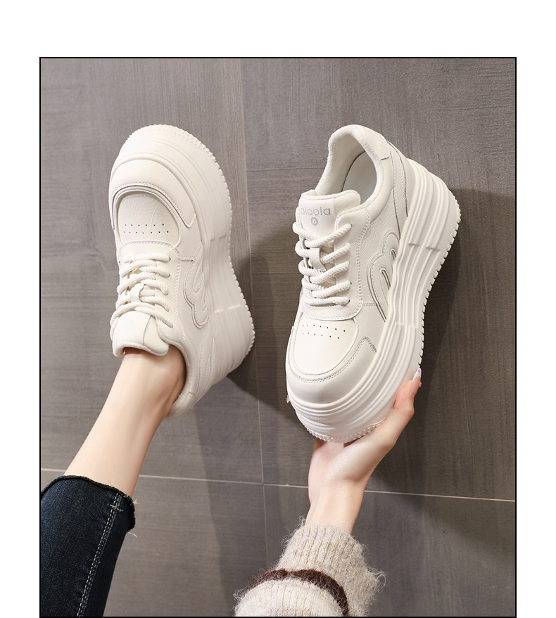 Giày sneaker nữ đế dày tăng chiều cao, phong cách đa năng, lót nhung ấm — gạo nâu chi tiết 14