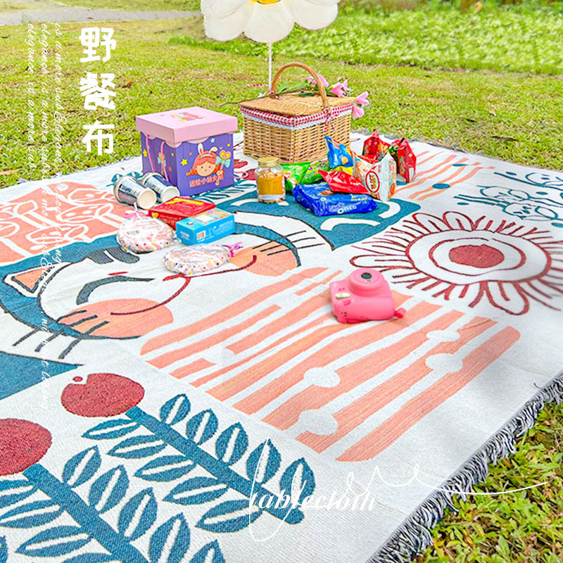 INS estilo alfombra de picnic al aire libre camping manta mantel almuerzo manta alfombra cubierta paño sofá toalla picnic césped Mat paño