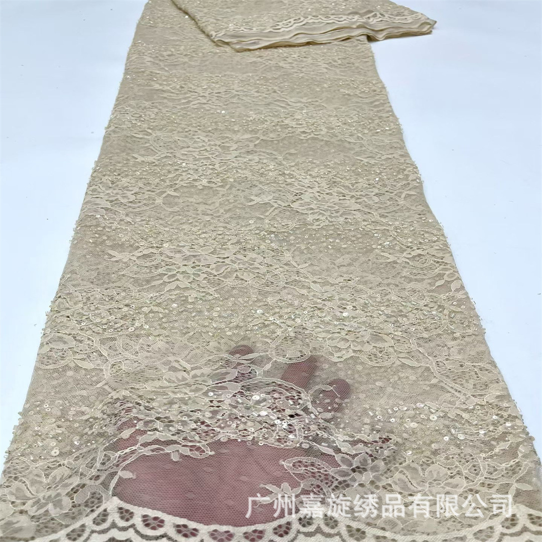 Tela africana de encaje con cuentas y bordados para vestidos y trajes de novia.