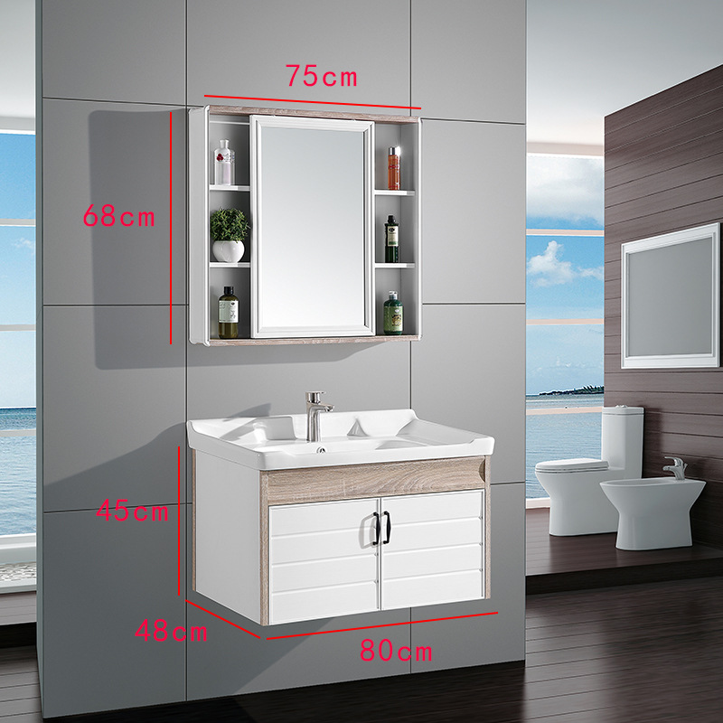 80cm 화이트 북유럽 스타일 캐비닛 세라믹 분지 + 일반 거울