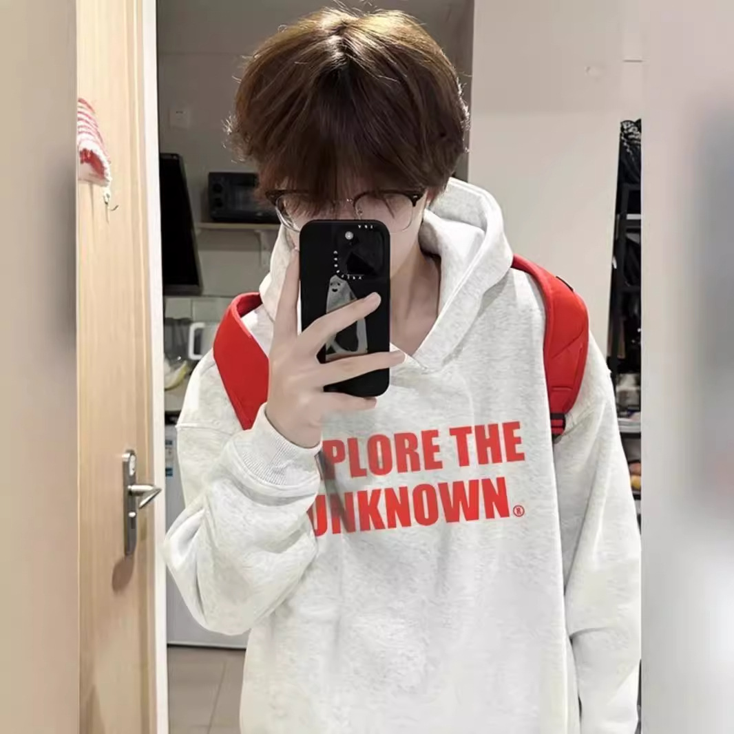 Men's Heavyweight Hooded Sweatshirt Grey Cotton Autumn Style_voghion.com