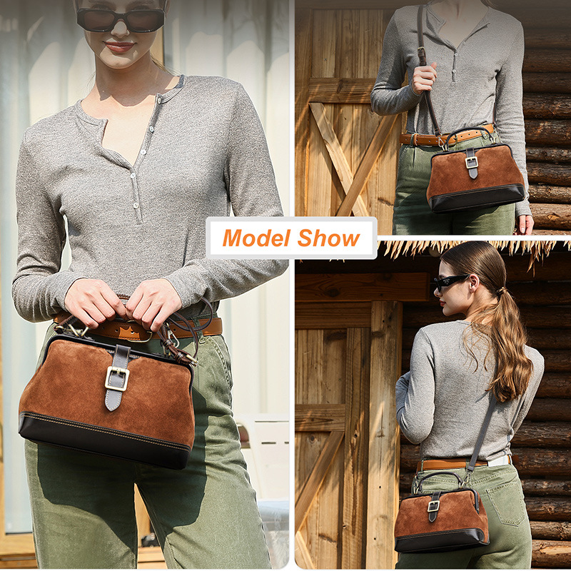 Black Angel High-Gloss Cow Suede Leather Doctor Bag Women's Genuine Leather Handbag And Crossbody Bag - Thumbnail 4