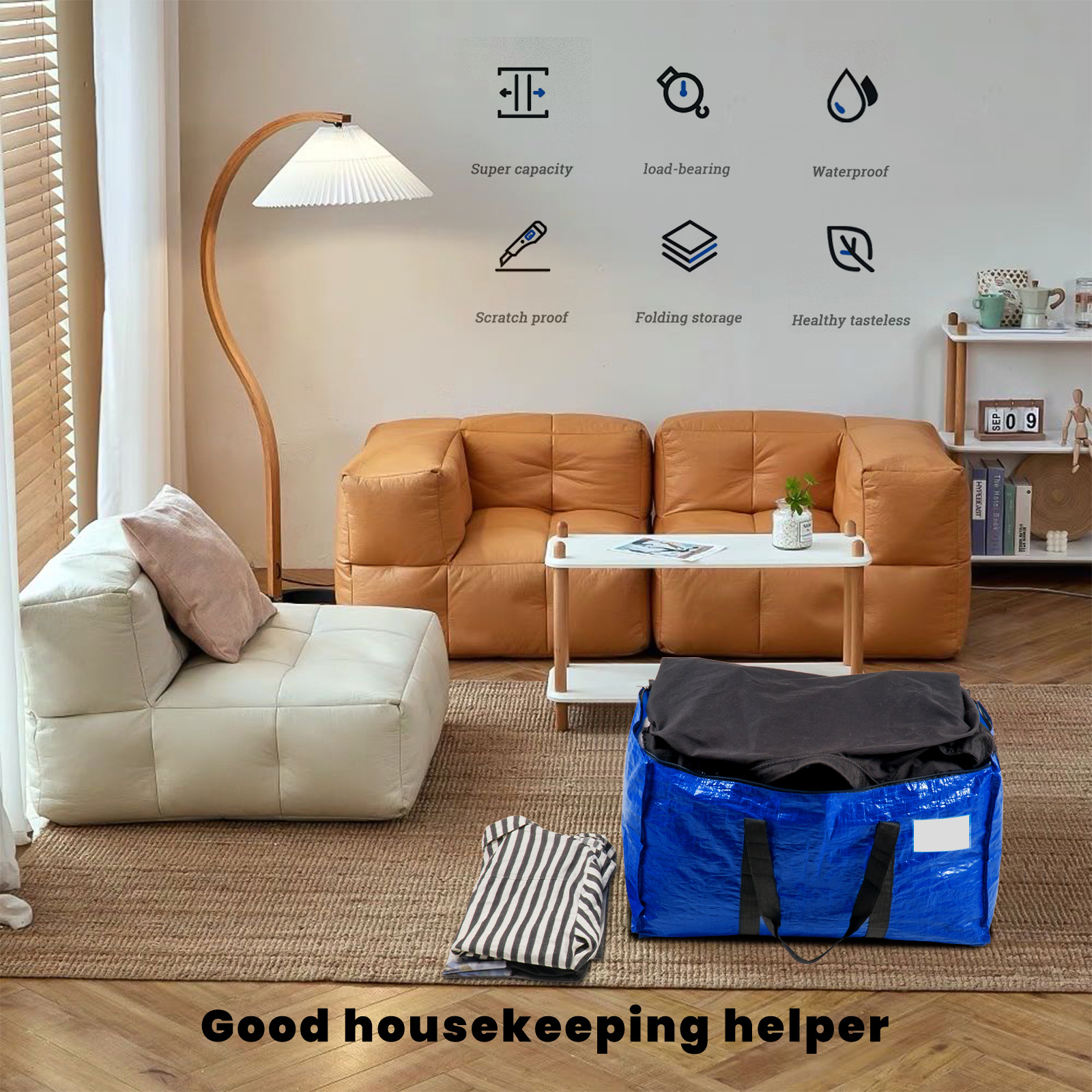 Bolsa de almacenamiento plegable para equipo de camping, viajes al aire libre, bolsa de mudanza con asa reforzada impermeable, venta caliente personalizada al por mayor de TEMU