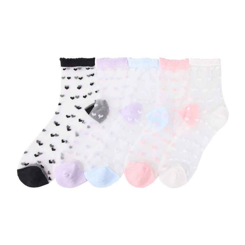 Spring summer thin fashionable socks with rhinestones, glass tights, mid-length