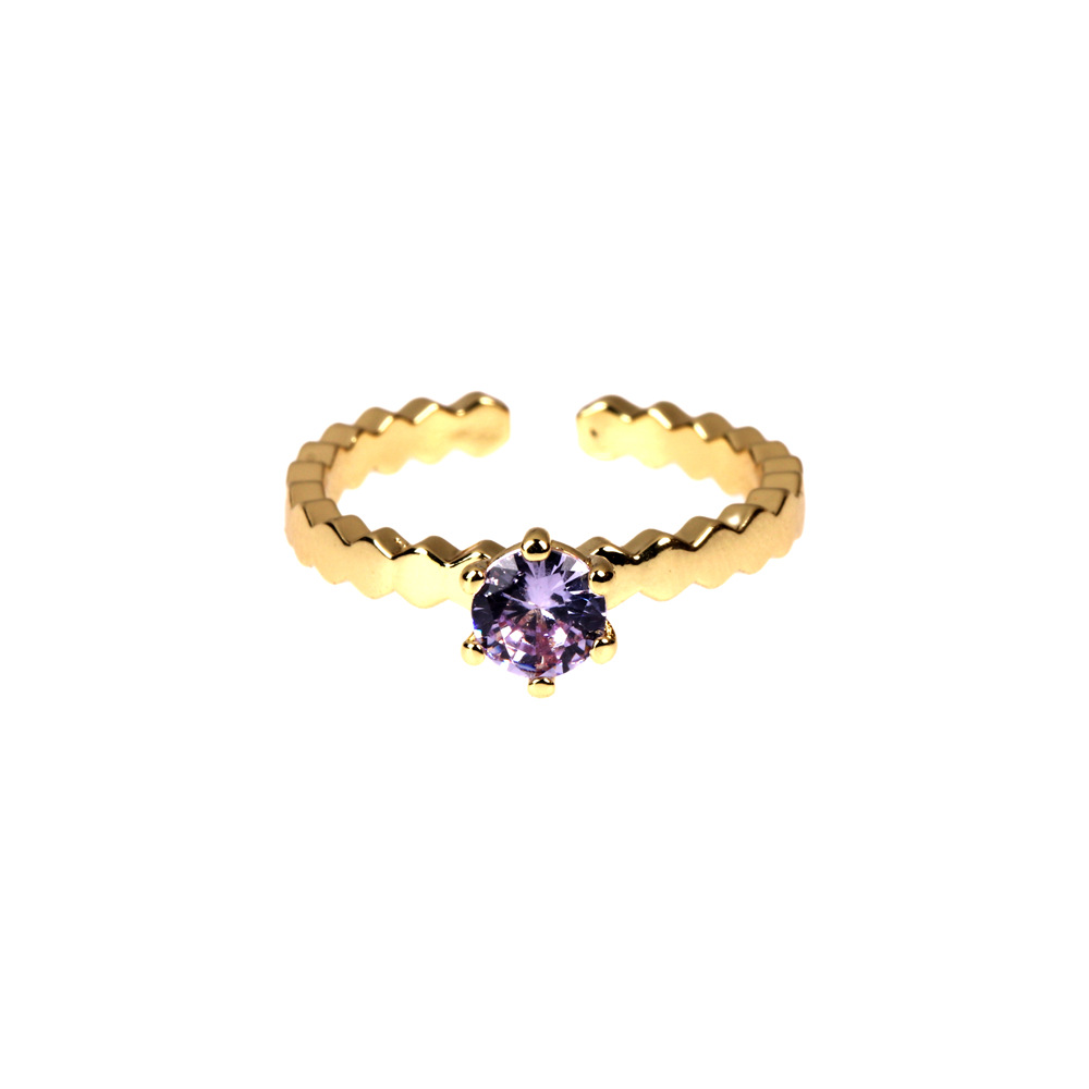 simple copper plated real gold four claw inlaid zircon ring